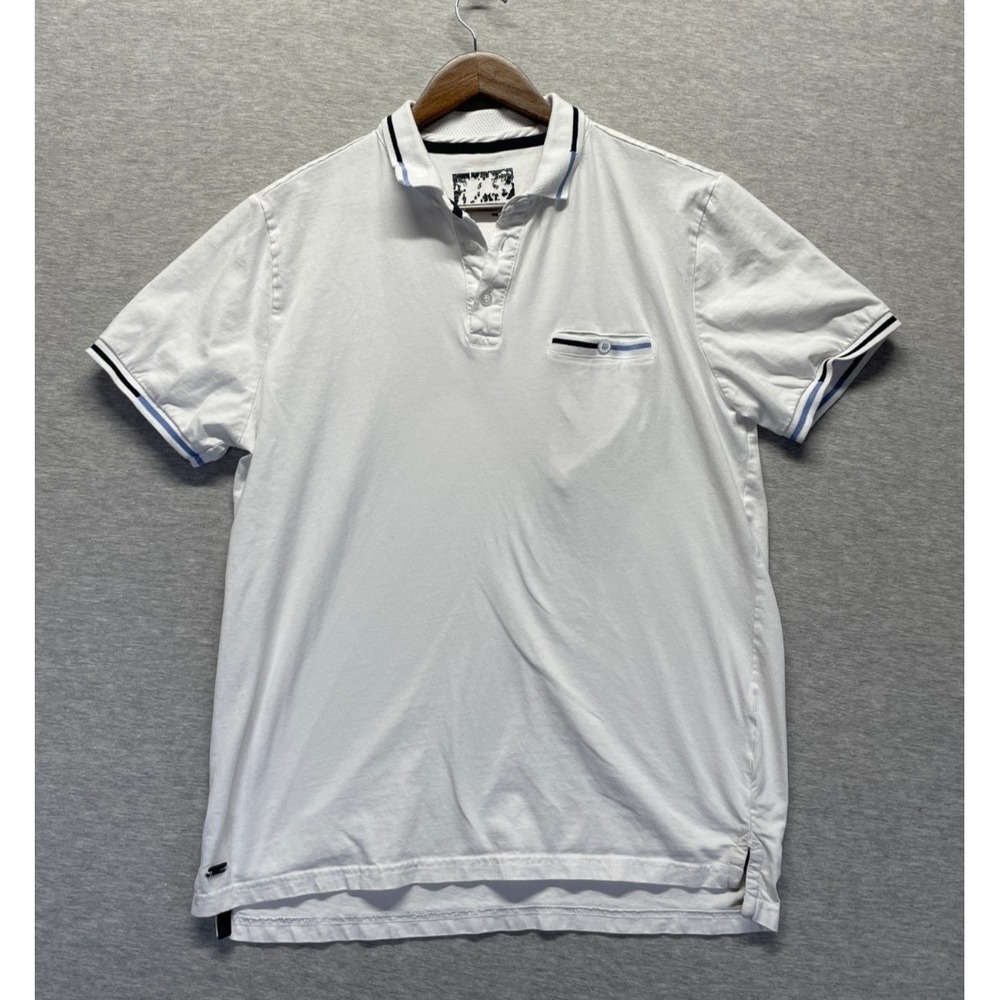 Kensington Eastside Mens M Polo Shirt White Short Sleeve Side Slit Golf Tennis